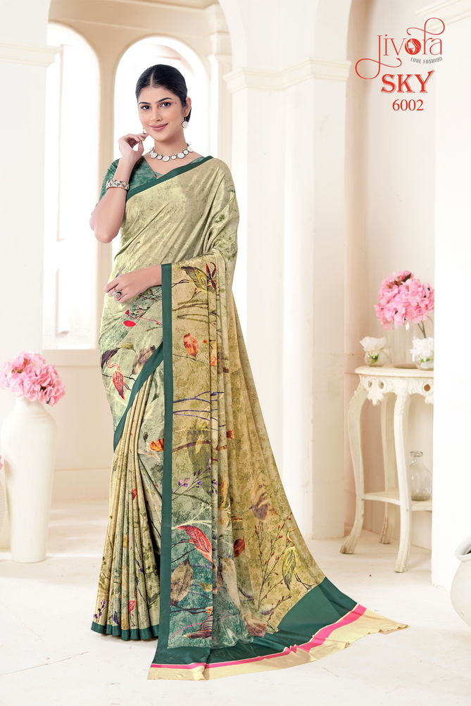 Sky By Jivora Crepe Digital Printed Casual Wear Saree Wholesalers In Delhi